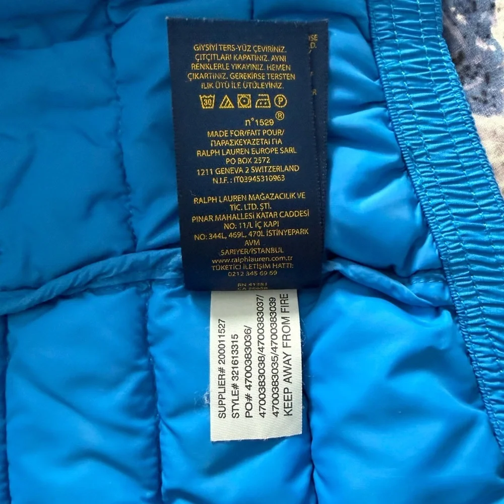 Polo by Ralph Lauren Toddler Puffer Vest in Blue with Orange Accents 2T